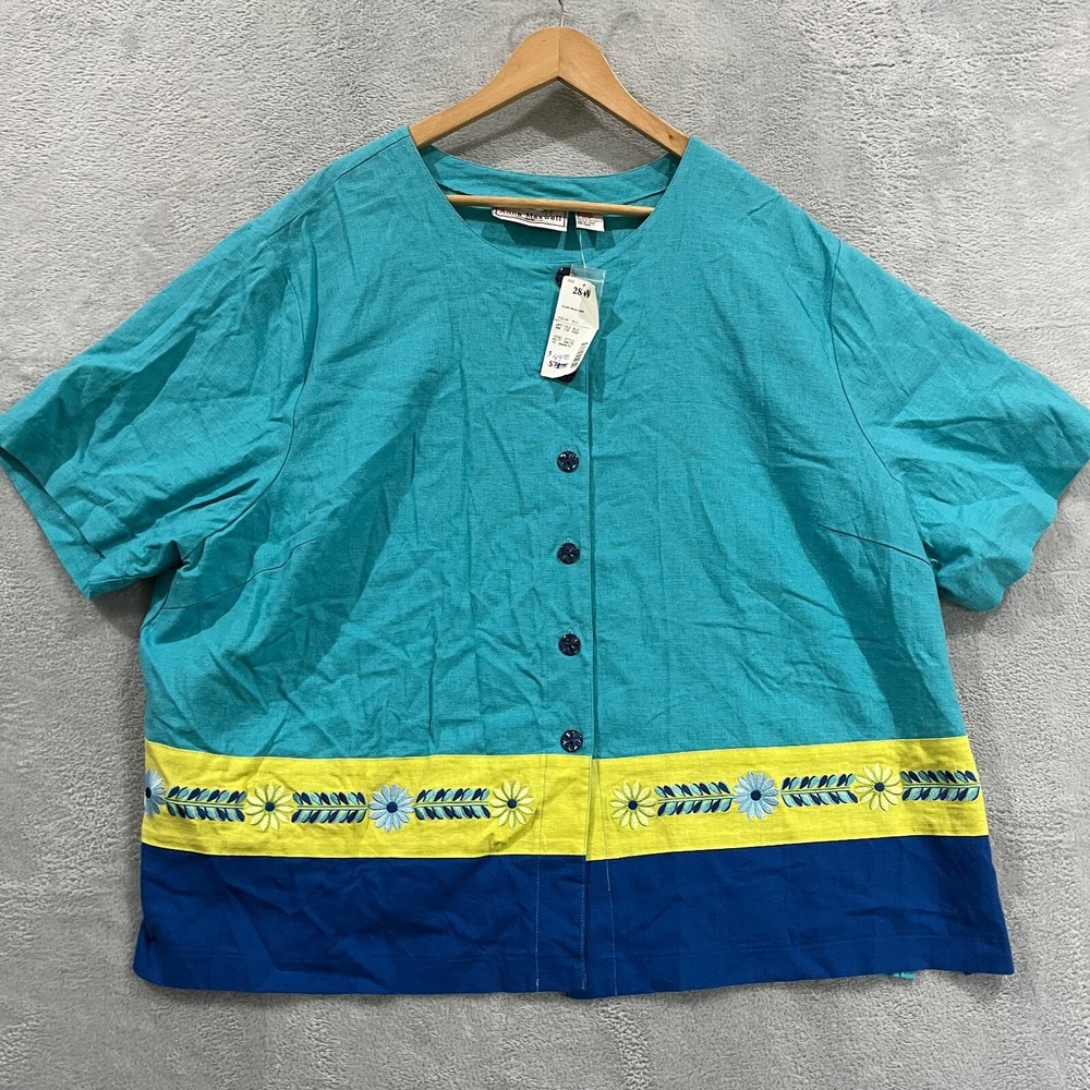 Anna Maxwell Shirt Womens 28W Button Up Linen Blend Embroidered NWT Artsy Hippie